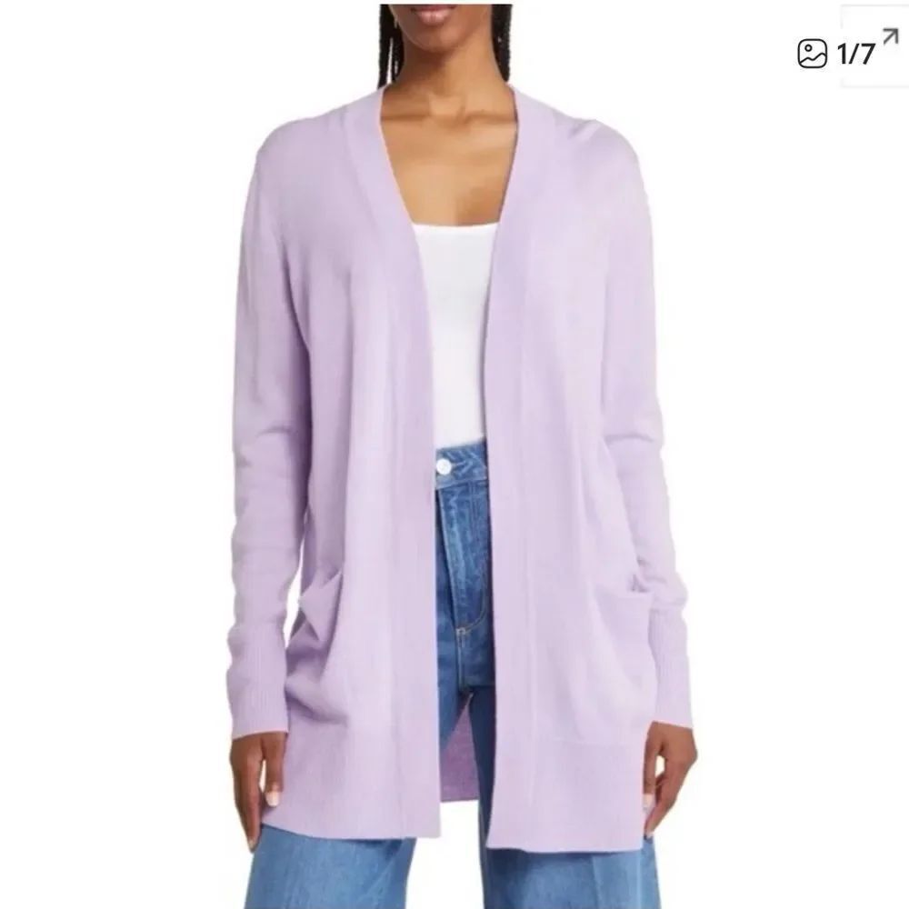 Nordstrom Blue  Everyday Open Front Cardigan Betta Merino Wool blend
WW9